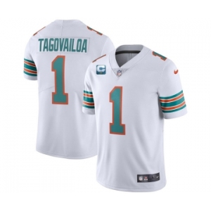 Men's Miami Dolphins 2022 #1 Tua Tagovailoa White With 1-star C Patch Stitched Jersey