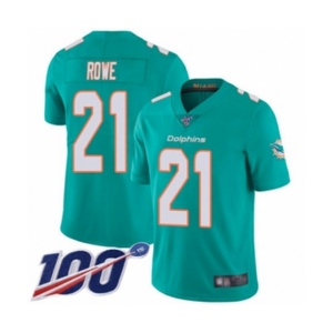 Men's Miami Dolphins #21 Eric Rowe Aqua Green Team Color Vapor Untouchable Limited Player 100th Season Football Jersey
