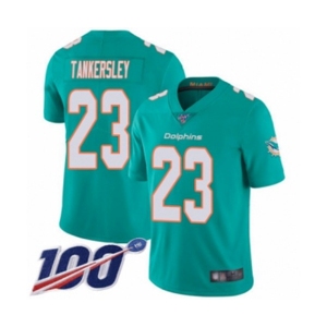 Men's Miami Dolphins #23 Cordrea Tankersley Aqua Green Team Color Vapor Untouchable Limited Player 100th Season Football Jersey