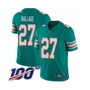 Men's Miami Dolphins #27 Kalen Ballage Aqua Green Alternate Vapor Untouchable Limited Player 100th Season Football Jersey