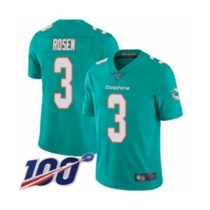 Men's Miami Dolphins #3 Josh Rosen Aqua Green Team Color Vapor Untouchable Limited Player 100th Season Football Jersey