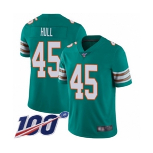 Men's Miami Dolphins #45 Mike Hull Aqua Green Alternate Vapor Untouchable Limited Player 100th Season Football Jersey