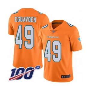 Men's Miami Dolphins #49 Sam Eguavoen Limited Orange Rush Vapor Untouchable 100th Season Football Jersey