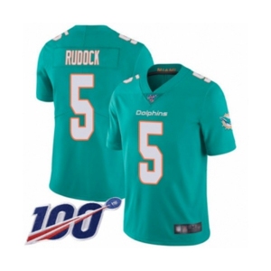 Men's Miami Dolphins #5 Jake Rudock Aqua Green Team Color Vapor Untouchable Limited Player 100th Season Football Jersey