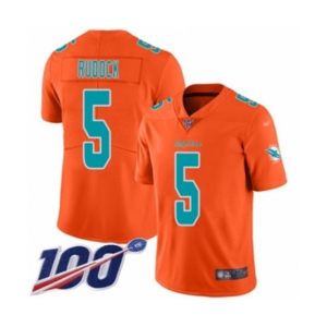 Men's Miami Dolphins #5 Jake Rudock Limited Orange Inverted Legend 100th Season Football Jersey