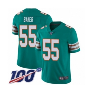Men's Miami Dolphins #55 Jerome Baker Aqua Green Alternate Vapor Untouchable Limited Player 100th Season Football Jersey