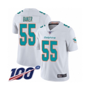 Men's Miami Dolphins #55 Jerome Baker White Vapor Untouchable Limited Player 100th Season Football Jersey