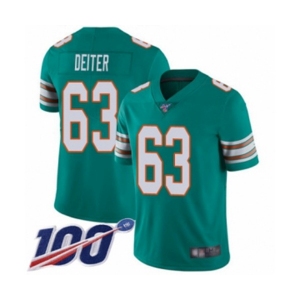 Men's Miami Dolphins #63 Michael Deiter Aqua Green Alternate Vapor Untouchable Limited Player 100th Season Football Jersey
