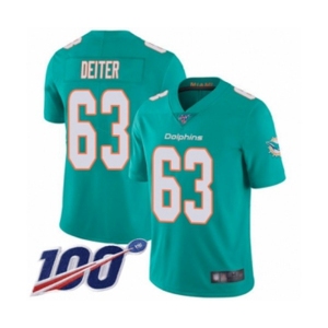 Men's Miami Dolphins #63 Michael Deiter Aqua Green Team Color Vapor Untouchable Limited Player 100th Season Football Jersey