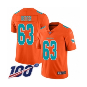 Men's Miami Dolphins #63 Michael Deiter Limited Orange Inverted Legend 100th Season Football Jersey