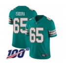 Men's Miami Dolphins #65 Danny Isidora Aqua Green Alternate Vapor Untouchable Limited Player 100th Season Football Jersey