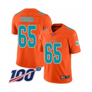 Men's Miami Dolphins #65 Danny Isidora Limited Orange Inverted Legend 100th Season Football Jersey