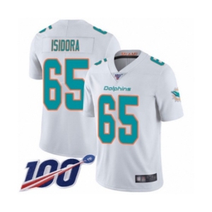 Men's Miami Dolphins #65 Danny Isidora White Vapor Untouchable Limited Player 100th Season Football Jersey