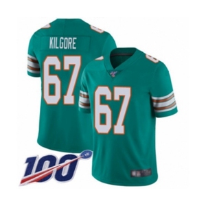 Men's Miami Dolphins #67 Daniel Kilgore Aqua Green Alternate Vapor Untouchable Limited Player 100th Season Football Jersey