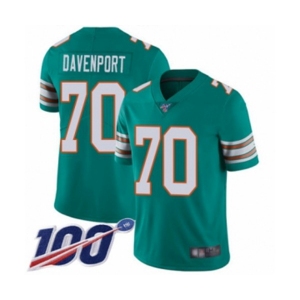 Men's Miami Dolphins #70 Julie'n Davenport Aqua Green Alternate Vapor Untouchable Limited Player 100th Season Football Jersey