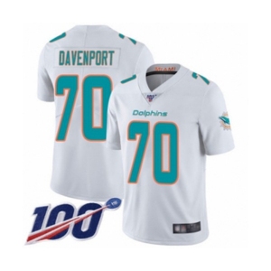 Men's Miami Dolphins #70 Julie'n Davenport White Vapor Untouchable Limited Player 100th Season Football Jersey