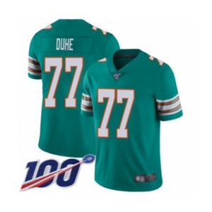 Men's Miami Dolphins #77 Adam Joseph Duhe Aqua Green Alternate Vapor Untouchable Limited Player 100th Season Football Jersey