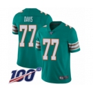 Men's Miami Dolphins #77 Jesse Davis Aqua Green Alternate Vapor Untouchable Limited Player 100th Season Football Jersey