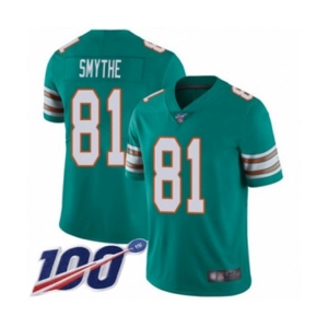 Men's Miami Dolphins #81 Durham Smythe Aqua Green Alternate Vapor Untouchable Limited Player 100th Season Football Jersey