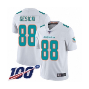 Men's Miami Dolphins #88 Mike Gesicki White Vapor Untouchable Limited Player 100th Season Football Jersey