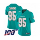 Men's Miami Dolphins #95 Tank Carradine Aqua Green Team Color Vapor Untouchable Limited Player 100th Season Football Jersey