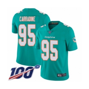 Men's Miami Dolphins #95 Tank Carradine Aqua Green Team Color Vapor Untouchable Limited Player 100th Season Football Jersey