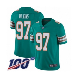 Men's Miami Dolphins #97 Christian Wilkins Aqua Green Alternate Vapor Untouchable Limited Player 100th Season Football Jersey