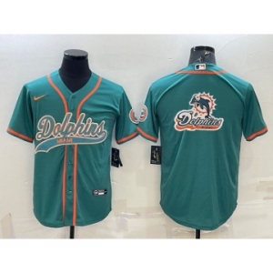 Men's Miami Dolphins Aqua Team Big Logo With Patch Cool Base Stitched Baseball Jersey