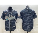 Men's Miami Dolphins Blank Gray Camo With Patch Cool Base Stitched Baseball Jersey