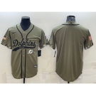 Men's Miami Dolphins Blank Olive Salute to Service Cool Base Stitched Baseball Jersey