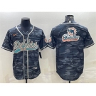 Men's Miami Dolphins Gray Camo Team Big Logo With Patch Cool Base Stitched Baseball Jersey