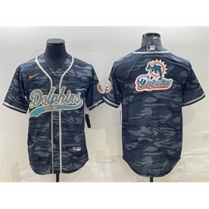 Men's Miami Dolphins Gray Camo Team Big Logo With Patch Cool Base Stitched Baseball Jersey