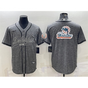 Men's Miami Dolphins Gray Team Big Logo With Patch Cool Base Stitched Baseball Jersey