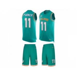 Men's Nike Miami Dolphins #11 DeVante Parker Limited Aqua Green Tank Top Suit NFL Jersey