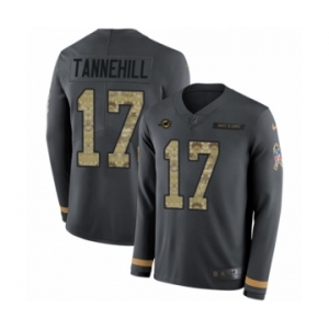 Men's Nike Miami Dolphins #17 Ryan Tannehill Limited Black Salute to Service Therma Long Sleeve NFL Jersey