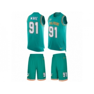 Men's Nike Miami Dolphins #91 Cameron Wake Limited Aqua Green Tank Top Suit NFL Jersey