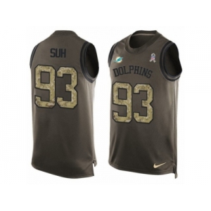 Men's Nike Miami Dolphins #93 Ndamukong Suh Limited Green Salute to Service Tank Top NFL Jersey