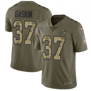 Nike Dolphins #37 Myles Gaskin Olive Camo Men's Stitched NFL Limited 2017 Salute To Service Jersey