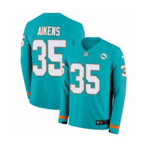 Nike Miami Dolphins #35 Walt Aikens Limited Aqua Therma Long Sleeve NFL Jersey