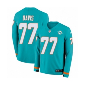 Nike Miami Dolphins #77 Jesse Davis Limited Aqua Therma Long Sleeve NFL Jersey