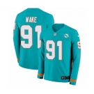 Nike Miami Dolphins #91 Cameron Wake Limited Aqua Therma Long Sleeve NFL Jersey