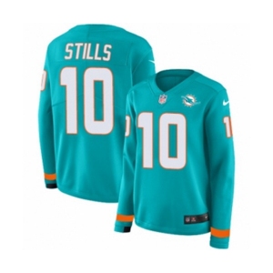 Women Nike Miami Dolphins #10 Kenny Stills Limited Aqua Therma Long Sleeve NFL Jersey