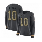 Women Nike Miami Dolphins #10 Kenny Stills Limited Black Salute to Service Therma Long Sleeve NFL Jersey