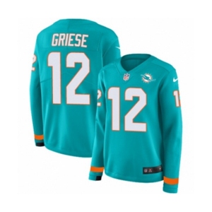 Women Nike Miami Dolphins #12 Bob Griese Limited Aqua Therma Long Sleeve NFL Jersey