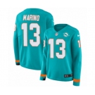 Women Nike Miami Dolphins #13 Dan Marino Limited Aqua Therma Long Sleeve NFL Jersey