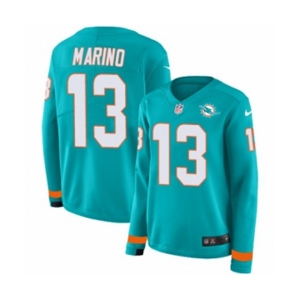 Women Nike Miami Dolphins #13 Dan Marino Limited Aqua Therma Long Sleeve NFL Jersey