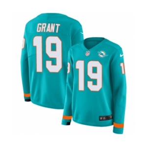 Women Nike Miami Dolphins #19 Jakeem Grant Limited Aqua Therma Long Sleeve NFL Jersey