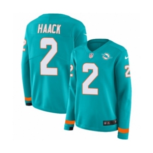 Women Nike Miami Dolphins #2 Matt Haack Limited Aqua Therma Long Sleeve NFL Jersey