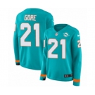 Women Nike Miami Dolphins #21 Frank Gore Limited Aqua Therma Long Sleeve NFL Jersey