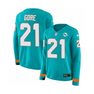 Women Nike Miami Dolphins #21 Frank Gore Limited Aqua Therma Long Sleeve NFL Jersey